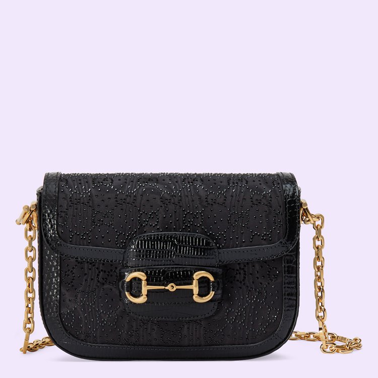 675801.FABCP.1161.001.065.0000.Light Gucci Horsebit 1955 GG crystal mini bag
